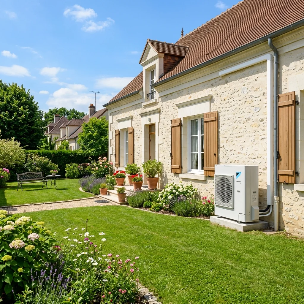 Pompe à chaleur installée sur une maison française
