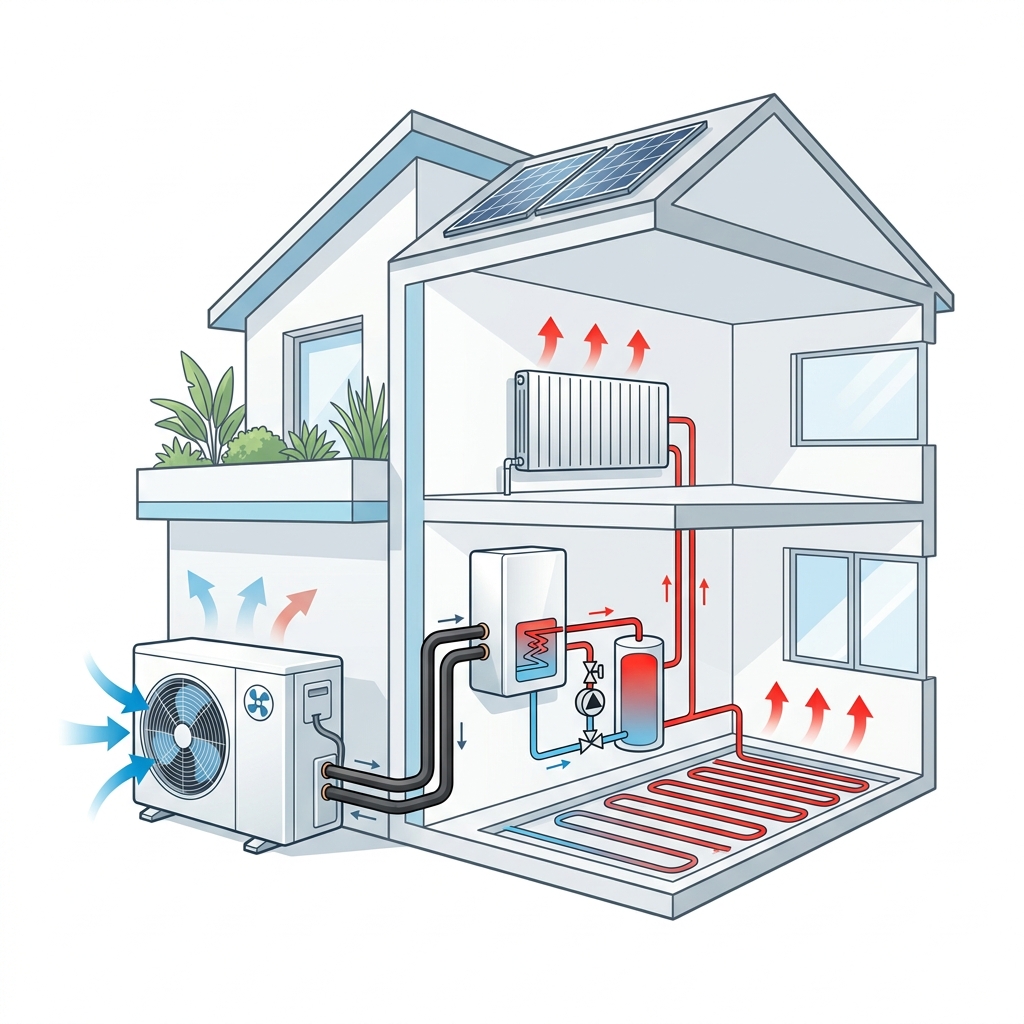Schéma de fonctionnement d'une pompe à chaleur air-eau