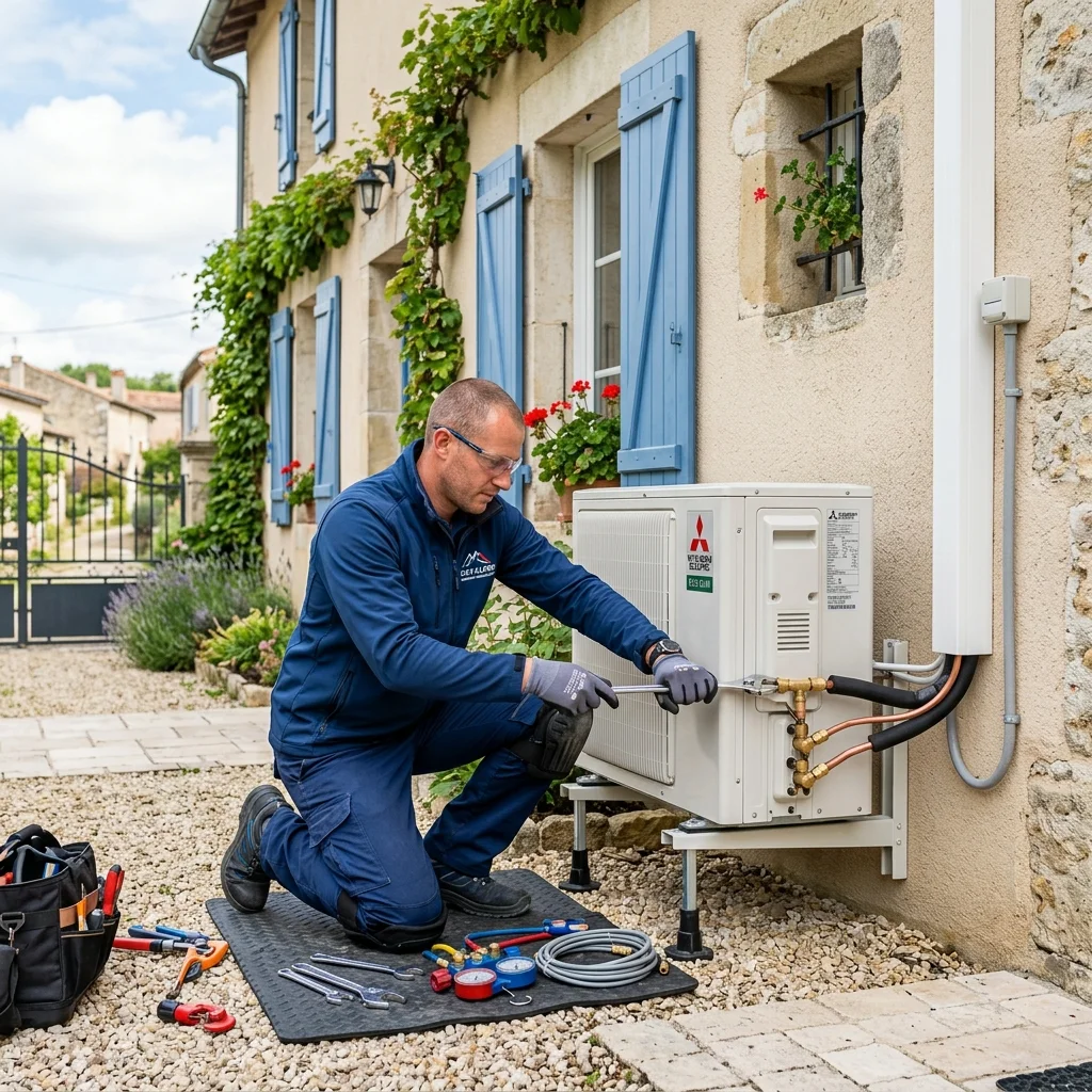 Technicien ChronoPAC installant une pompe à chaleur
